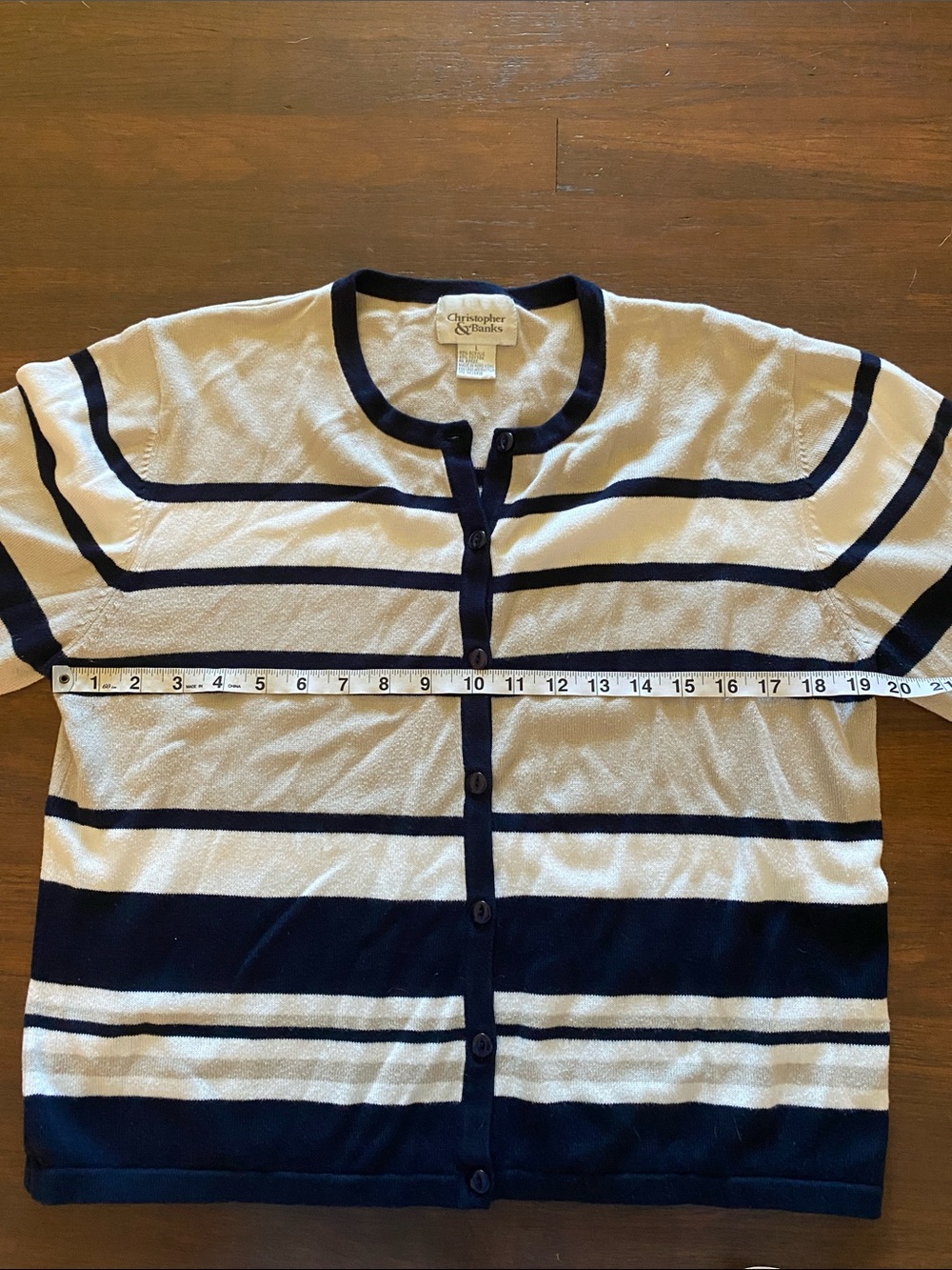 Crewneck Button-Front Striped Sweater - Navy cream and White - Picture 4 of 7